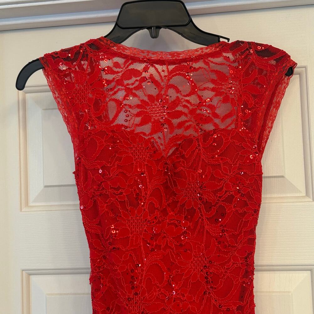 B Darlin Red Lace Sequin Prom Dress - Picture 6 of 10